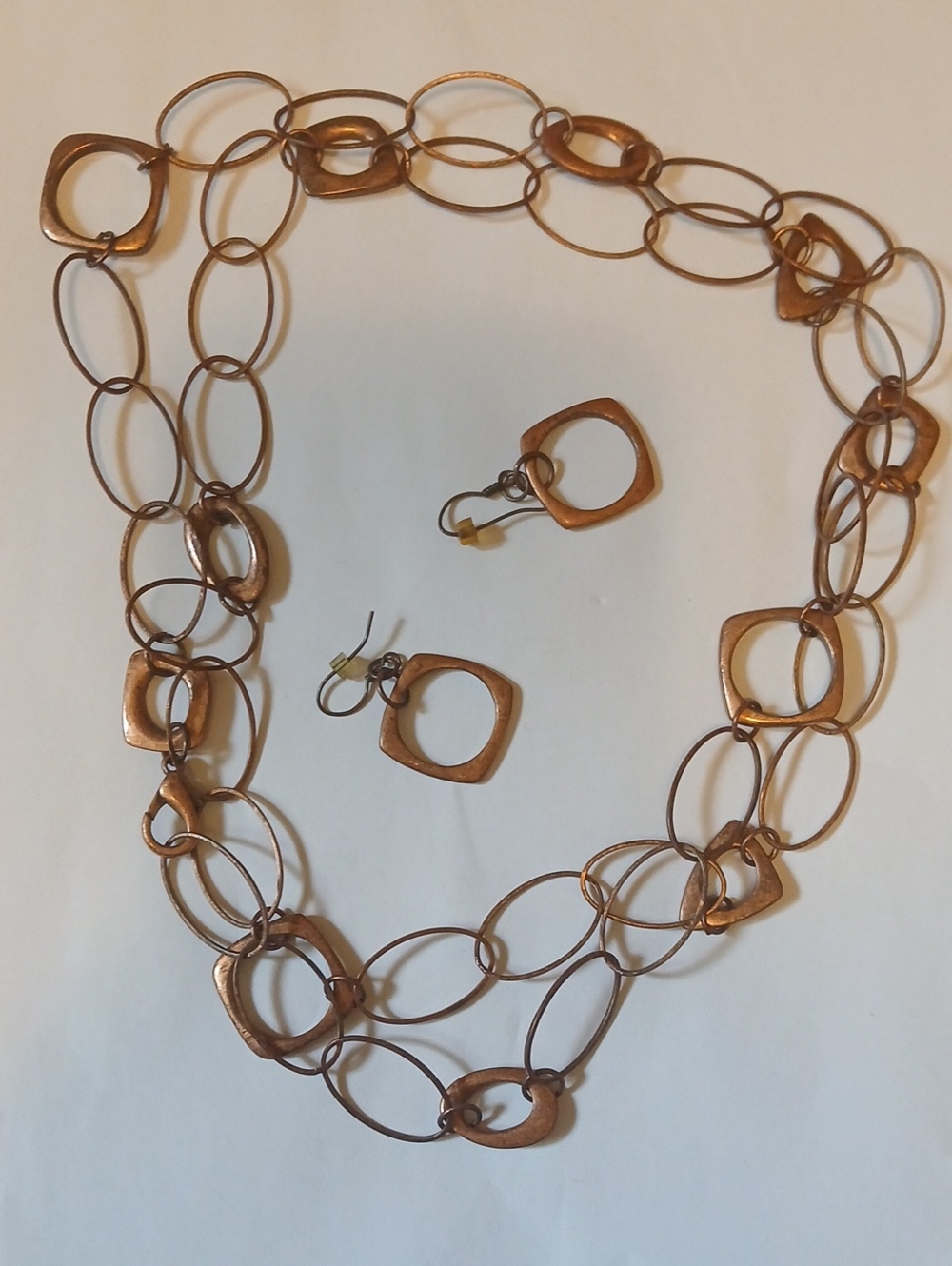 Multi-Link Brown Copper Necklace and Earrings Set